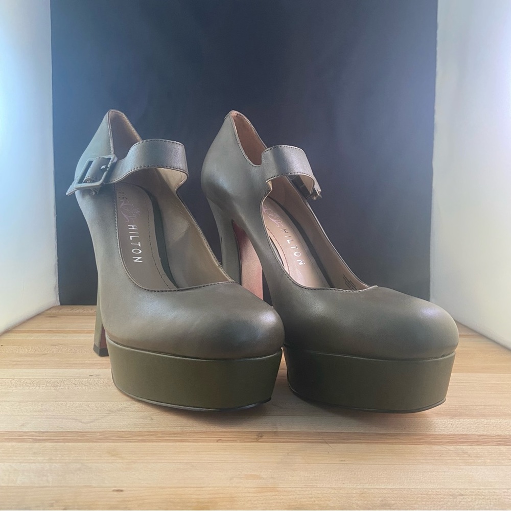 Paris Hilton Olive Sonia Chunky Heels